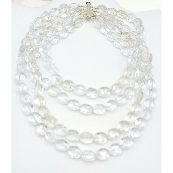 Sterling Silver Slide Tube Clasp Multi Strand Faceted Quartz Choker, 14 Inches - Picture 3 of 11